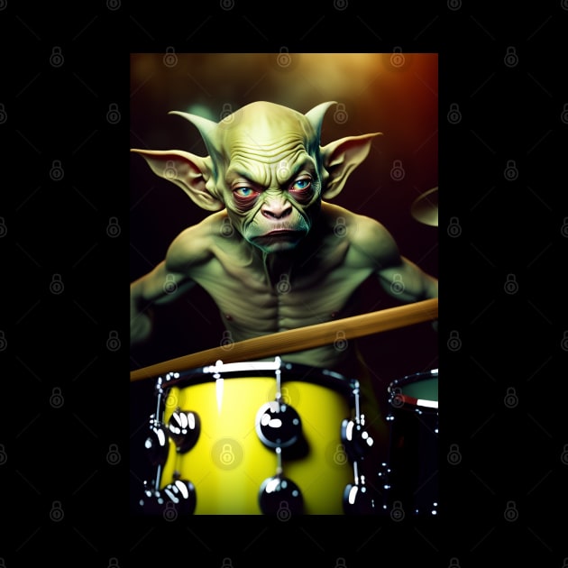 Funny Gollum playing in a heavy metal band graphic design artwork by Nasromaystro