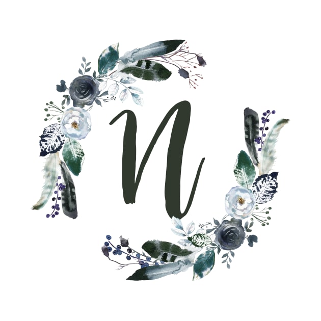 Floral Monogram N Dark Bohemian Flora by floralmonogram