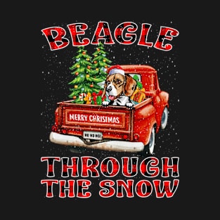 Christmas Beagle Through The Snow Dog Santa Truck Tree T-Shirt