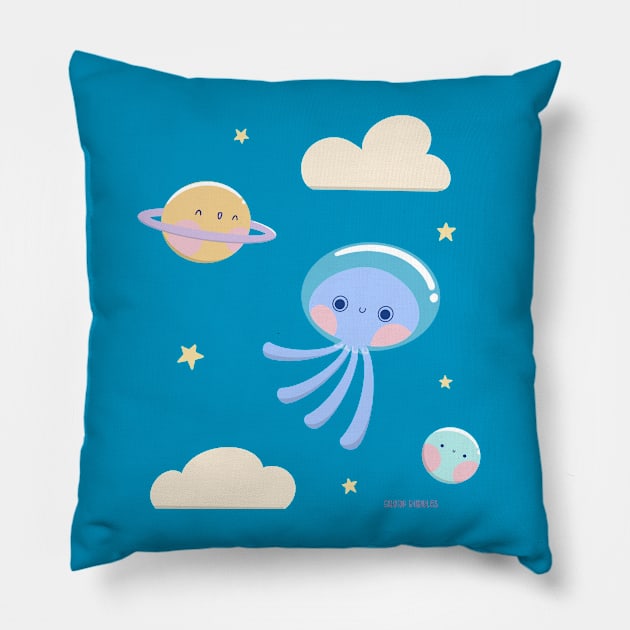 Cute friends in the space Pillow by Sugar Bubbles 