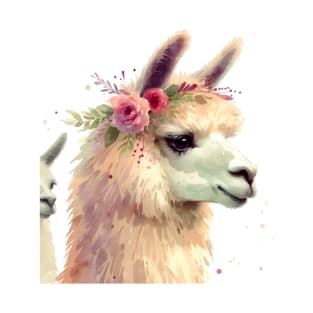 Llama Flower Crown Watercolor Painting Alpaca Graphic Art White Background T-Shirt