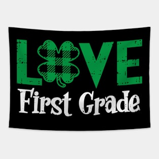 Love First Grade Plaid Shamrock St Patricks Day Teacher Tapestry