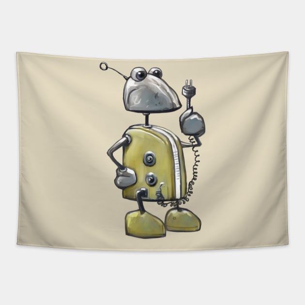 Little Yellow Robot Tapestry by Aari