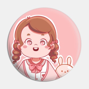 CUTE GIRL WITH LITTLE BUNNY Pin