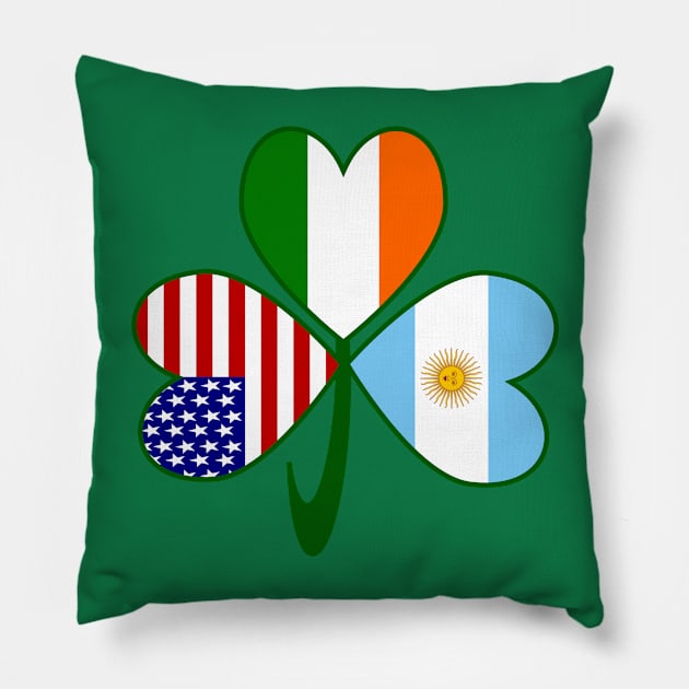 Argentina Ireland USA Shamrock Flags Pillow by AuntieShoe