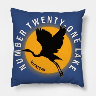 Number Twenty-one Lake in Michigan Heron Sunrise Pillow