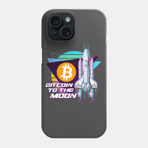 Bitcoin to the Moon Digital Crypto BTC Retro Spaceship Phone Case by TheBeardComic