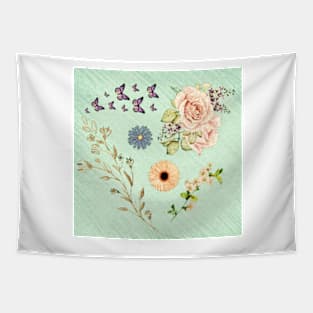 pastel spring flowers and butterflies painting Tapestry