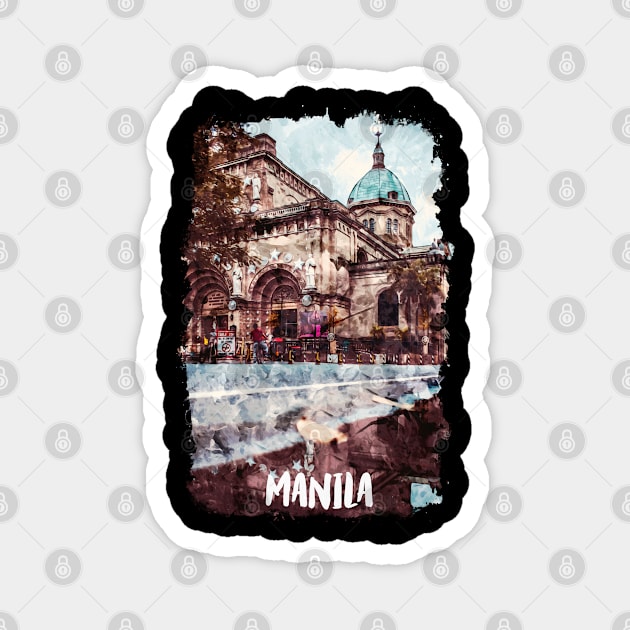 Manila Philippines city watercolor Magnet by NeedsFulfilled