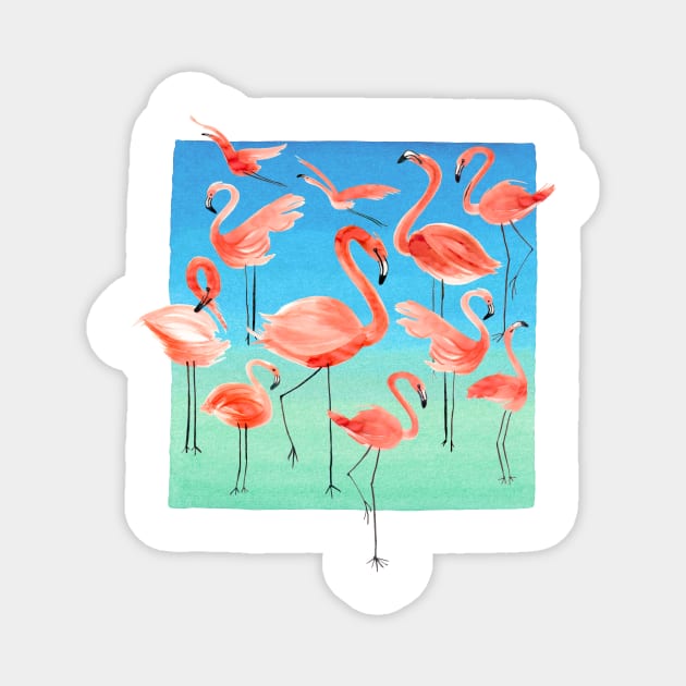 Watercolor Pink Pastel Flamingos Magnet by ninoladesign