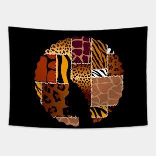 Afro Hair Woman with Animal African Pattern, Black History Tapestry