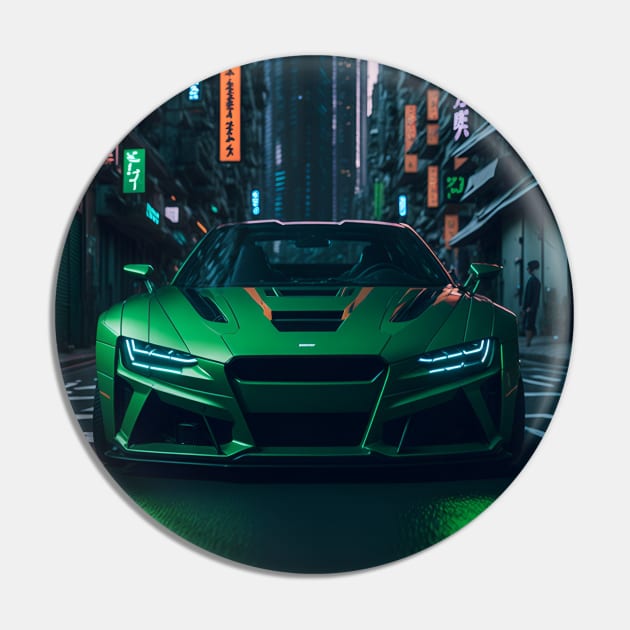 Dark Green Sports Car in Japanese Neon City Pin by star trek fanart and more