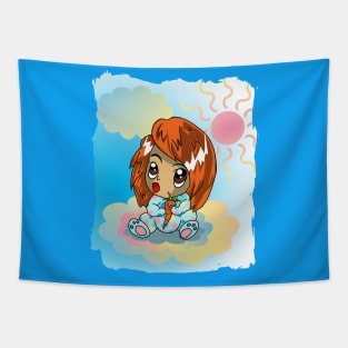 Cute Red Haired Baby with a Plush Carrot Tapestry