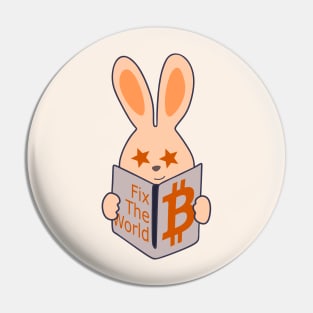 Happy bunny - Orange-pilled rabbit reading Bitcoin book Pin