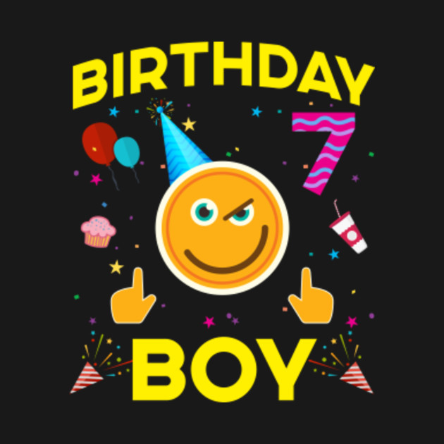 Kids Emoji 7th Birthday Boy T-Shirt Fun 7 Years Old Gift - Birthday Boys 7 - T-Shirt | TeePublic
