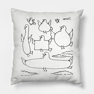 Funny Flying Birds Doodle Pillow