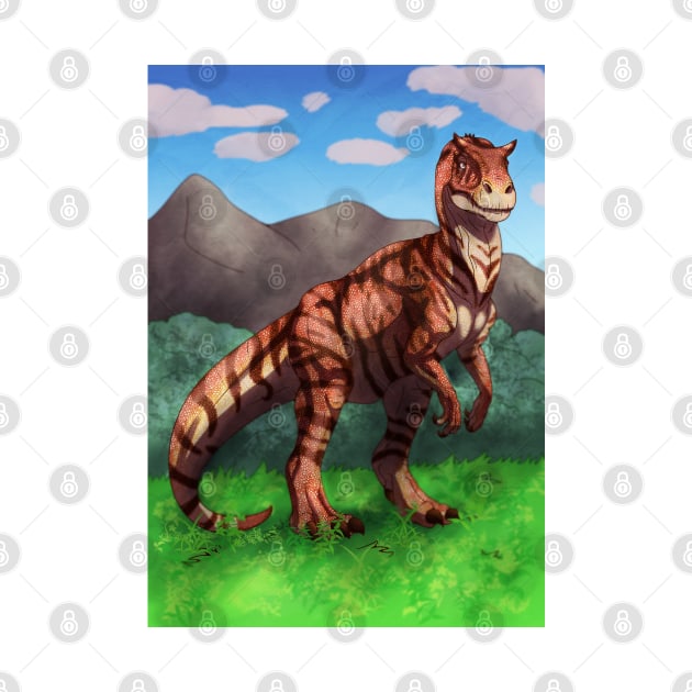 Tiger Allosaurus with Mountains by SakuraDragon