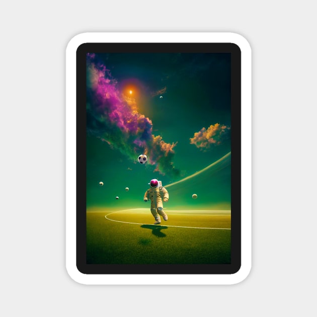 Astronaut play soccer in space Magnet by MoEsam95