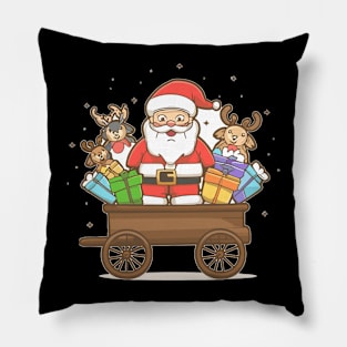 Santa clous on a cart with gifts and deer Pillow