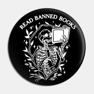 Read Banned Books Skeleton Halloween Goth Protest Black Pin