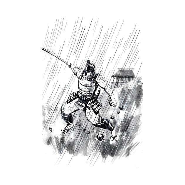 Samurai in the Rain by RodLuperArt