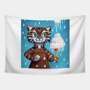 happy tiger love ice cream Tapestry