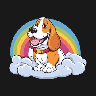 Cute Basset Hound Rainbow Cloud Kawaii Dog Happy Puppy T-Shirt