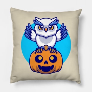 Cute Owl With Pumpkin Halloween Cartoon Pillow