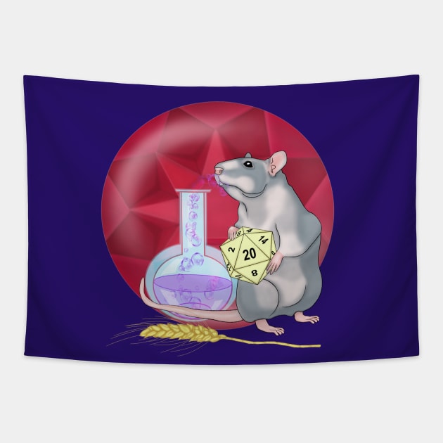 Rat with a magic potion and red crystal. D20 Tapestry by KateQR