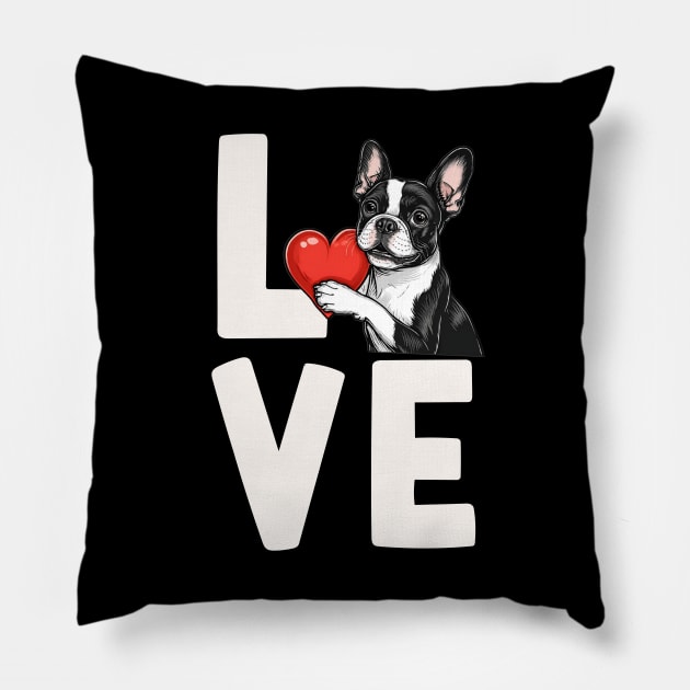 Boston Terrier Love Pillow by The Jumping Cart