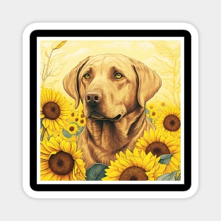 Labrador Retriever Dog, Surrounded by Sunflowers, Dog Lover Magnet