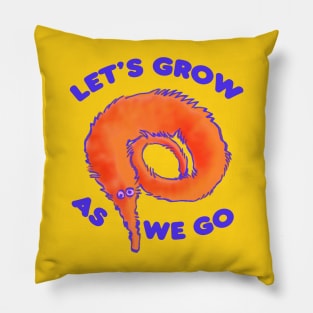 cute fuzzy orange worm on a string / let's grow as we go text Pillow