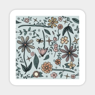 In the Garden Floral Pattern Blue Magnet