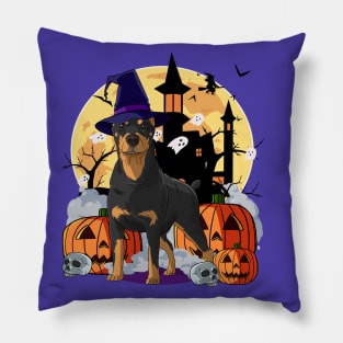 Doberman Pinscher Halloween Pumpkin Witch Pillow