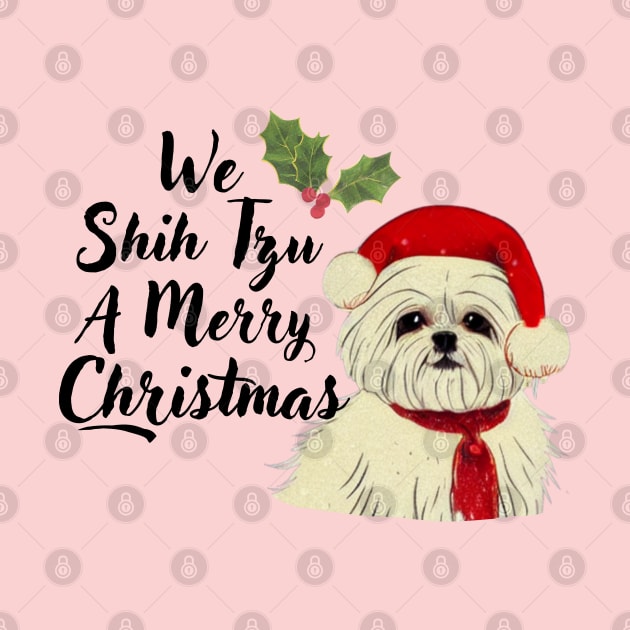 Funny Shih Tzu A Merry Christmas Crusty White Dog Malshi Puppy by Mochabonk