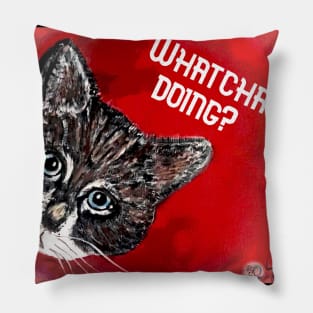 Whatcha Doing? Kitty Cat Peeking Around Corner Original Art Painting Pillow