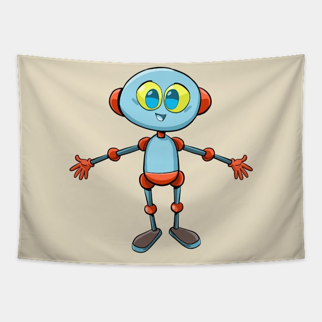 blue robot with outstretched arms of welcome Tapestry by duxpavlic