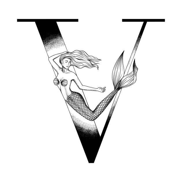 Mermaid Monogram V by Elizabeth Weglein Art