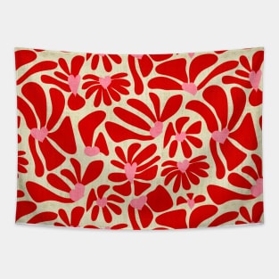 Retro Whimsy Daisy Hearts- 70s Flower Power - Pink Heart Red Floral Tapestry