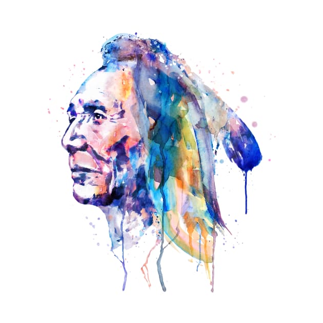 Sioux Warrior Watercolor by Marian Voicu