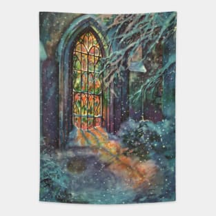 Vintage Stained Glass Church Window Tapestry