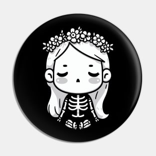 Cute Kawaii Girl in a Skeleton Costume and Doing a Yoga Pose | Skeleton Design Pin