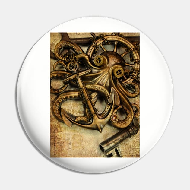 Vintage anchor and octopus steampunk Pin by CatCoconut-Art