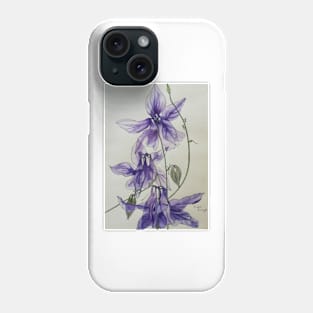 Aquilegia columbine blue watercolour painting Phone Case