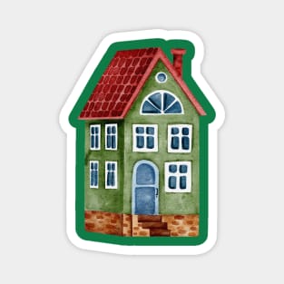 GREEN VILLAGE HOUSE WATERCOLOR Magnet