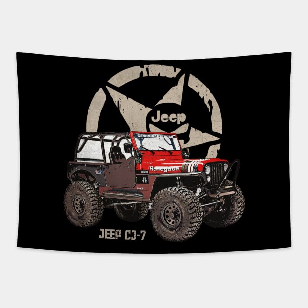 Jeep CJ-7 JEEP White Star Tapestry by ElenaBerryDesigns