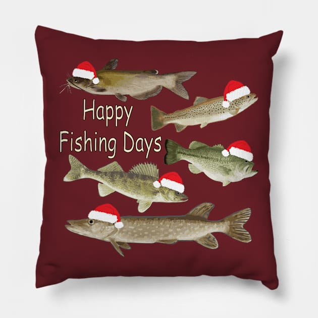 Christmas design, fisherman's gifts, fishing, wildlife, fish Pillow by sandyo2ly