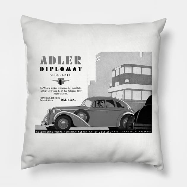 1936 ADLER DIPLOMAT - advert Pillow by Throwback Motors