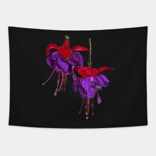 Hanging Fuchsia Dark Eyes Botanical Drawing Tapestry