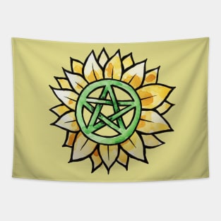 Sunflower Pentagram Green Witch Tapestry